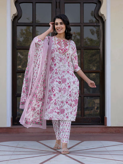 Dhiyona KL Women Paisley Regular Pure Cotton Kurta with Trousers & With Dupatta