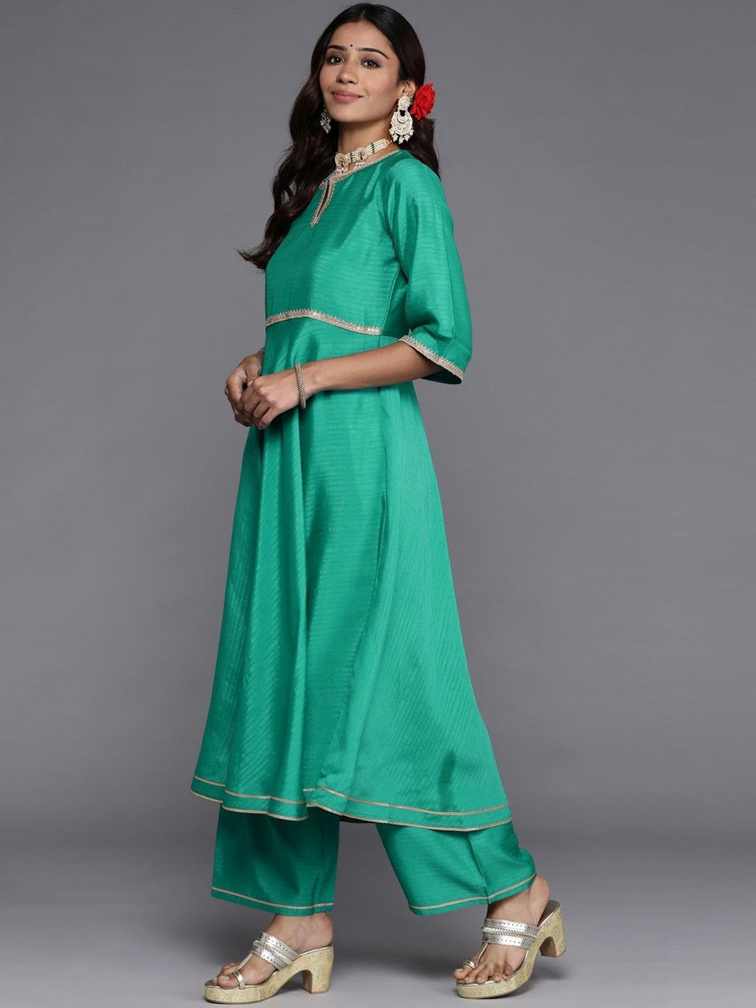 Women Ethnic Motifs Regular Sequinned Kurta with Palazzos & With Dupatta