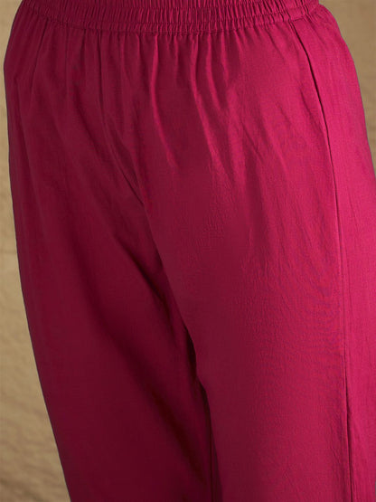 Pink Women Bandhani Printed Regular Kurta with Trousers
