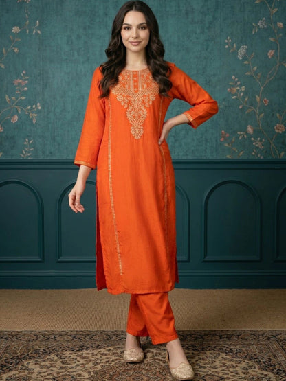 Women Ethnic Motifs Embroidered Regular Thread Work Kurta with Trousers & With Dupatta