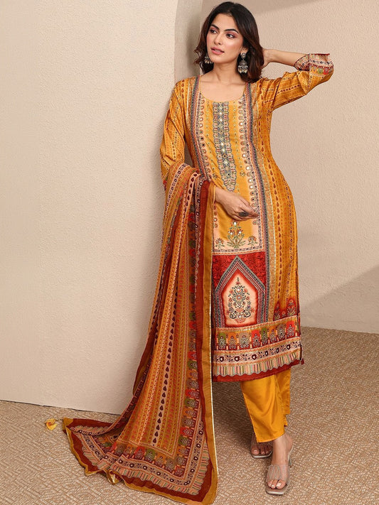 Women Ethnic Motifs Printed Regular Mirror Work Kurta with Trousers & With Dupatta