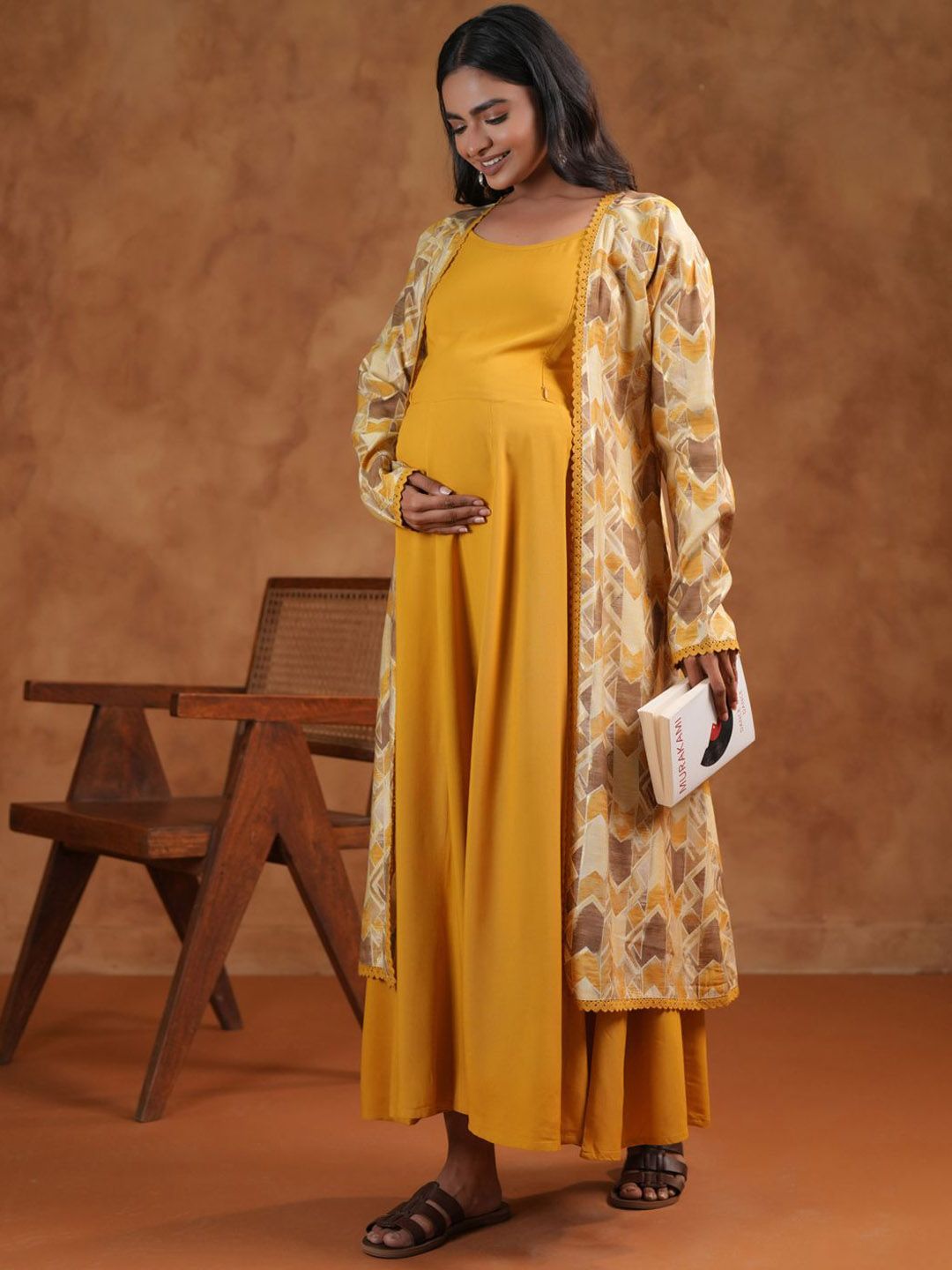 Dhiyona AY Women's Printed Maternity Ethnic Dresses With Jacket
