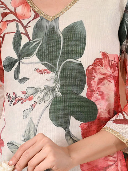 Women Floral Printed A-Line Kurta With Trouser Set