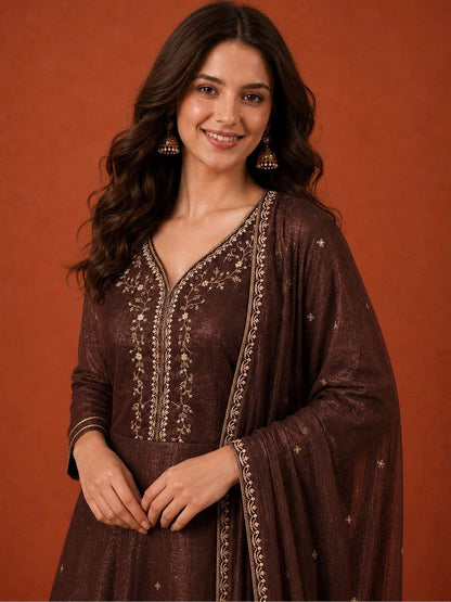 Women Ethnic Motifs Embroidered Empire Thread Work Kurta with Sharara & With Dupatta