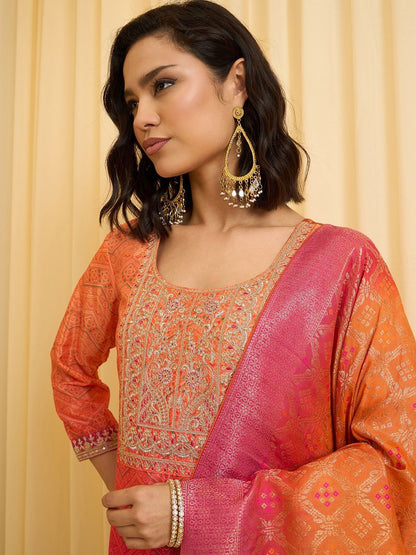 Dhiyona CH Women Ethnic Motifs Embroidered Regular Thread Work Kurta with Palazzos & With Dupatta