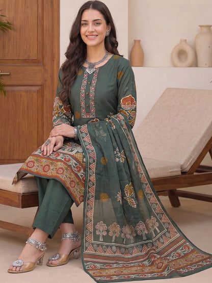 Women Ethnic Motifs Printed Regular Pure Cotton Kurta with Trousers & With Dupatta