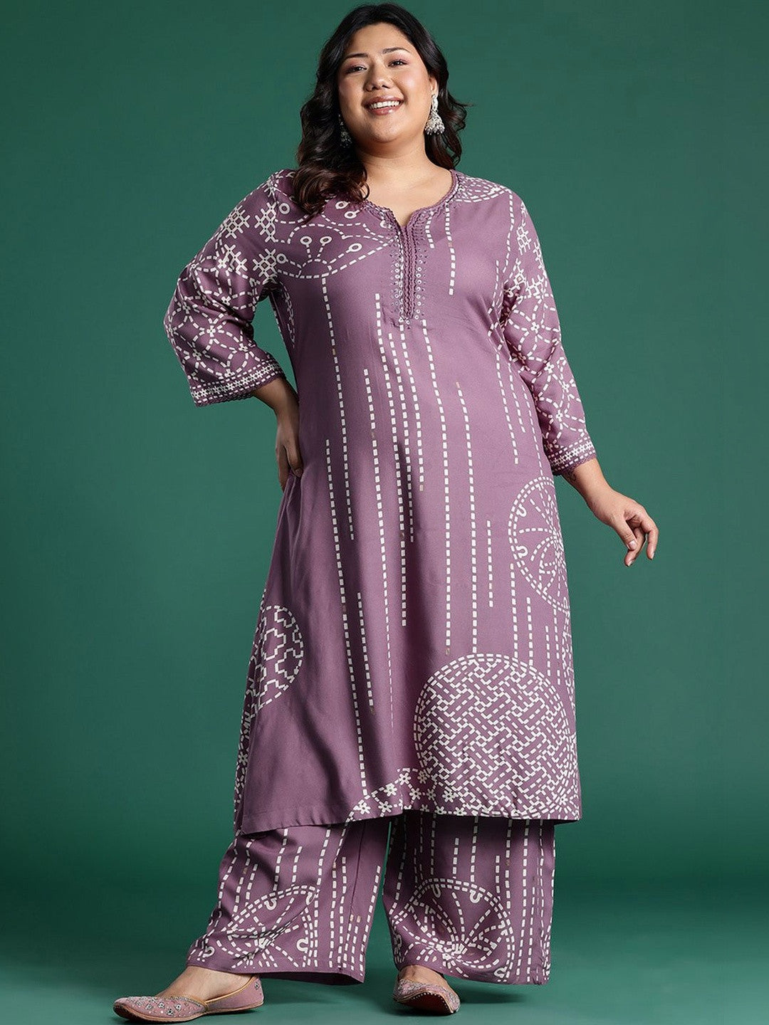 Plus Size Ethnic Motifs Printed Regular Kurta with Palazzos