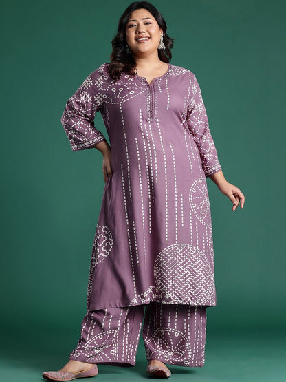 Plus Size Ethnic Motifs Printed Regular Kurta with Palazzos