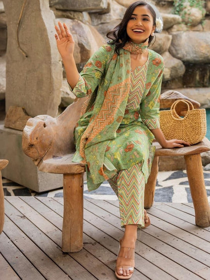 Dhiyona KL Women Green Pure Cotton Kurta Sets