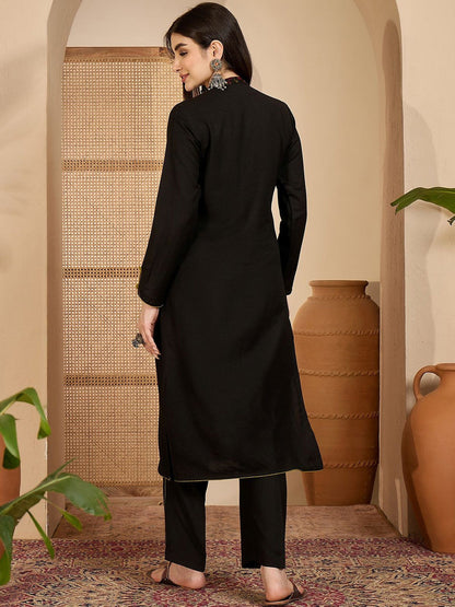 Winter Ethnic three-Piece kurta Set with Tassel-Tie Jacket