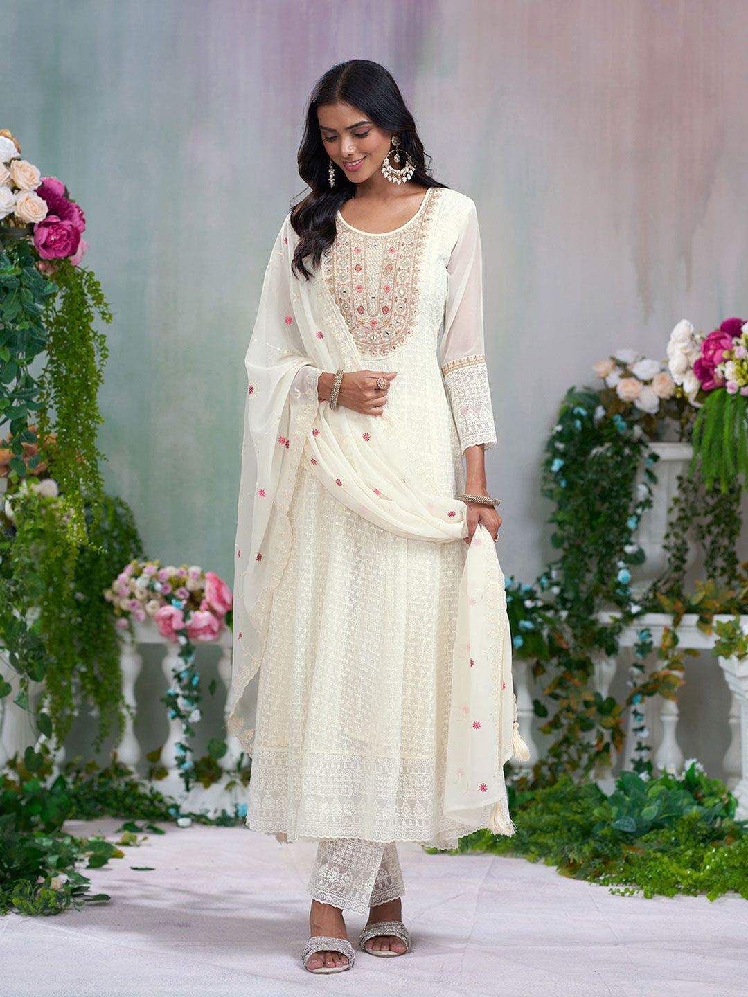 Dhiyona CH Embroidered Schiffli Anarkali Kurta Set