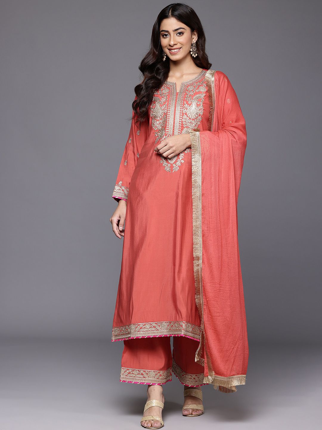Dhiyona VA Women Embroidered Kurta with Palazzos & Dupatta