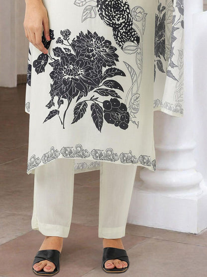 Dhiyona IS Women's Floral Printed Pure Cotton Straight Kurta With Trouser & Dupatta