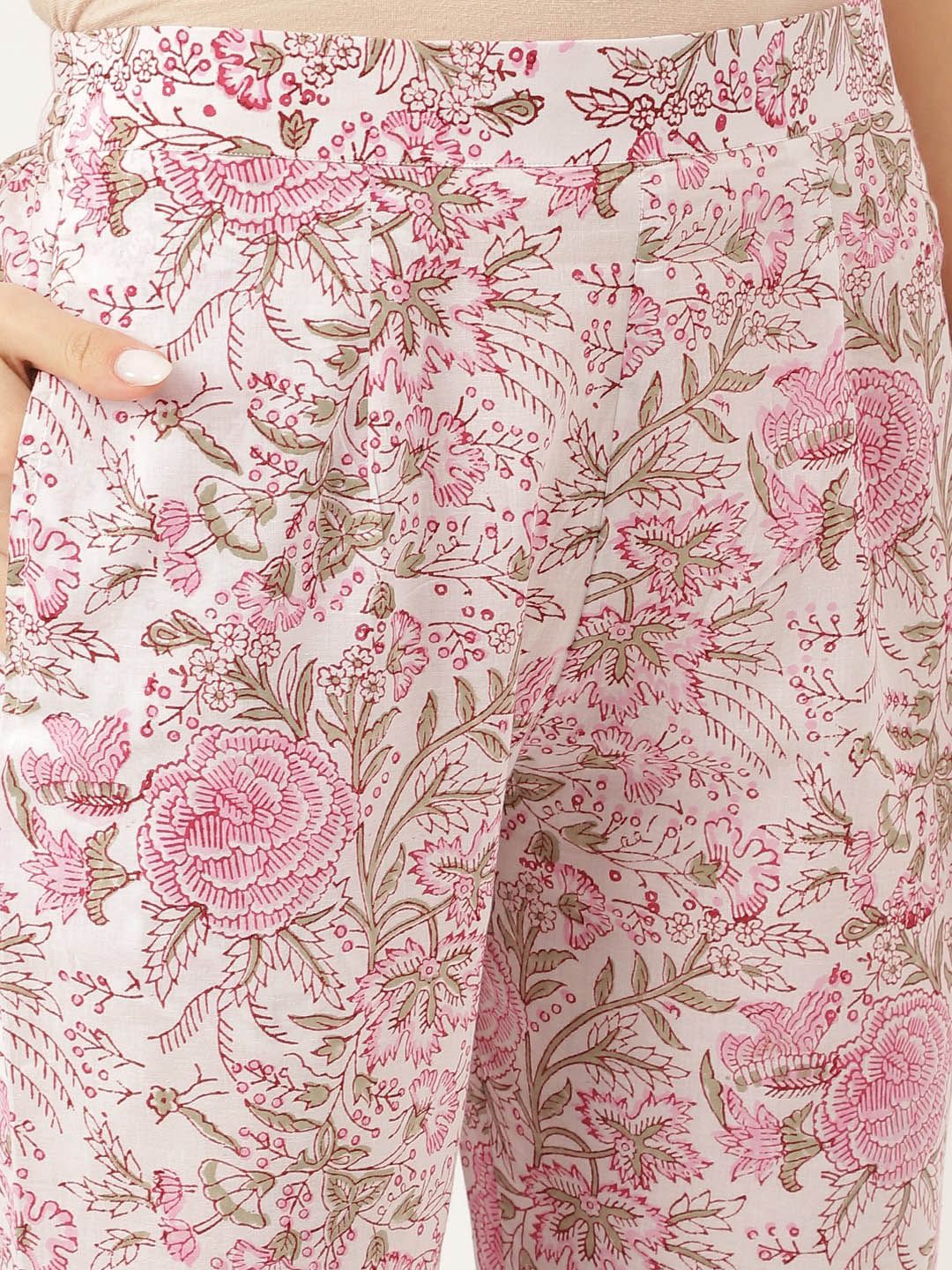 Dhiyona KL Floral Printed Laced Pure Cotton Kurta With Trouser & Dupatta