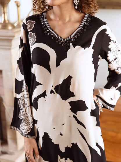 Dhiyona IS Women's Women Floral Printed Regular Thread Work Kurta with Trousers