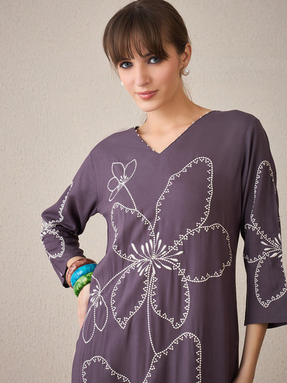 Women Floral Embroidered Regular Thread Work Kurta with Palazzos