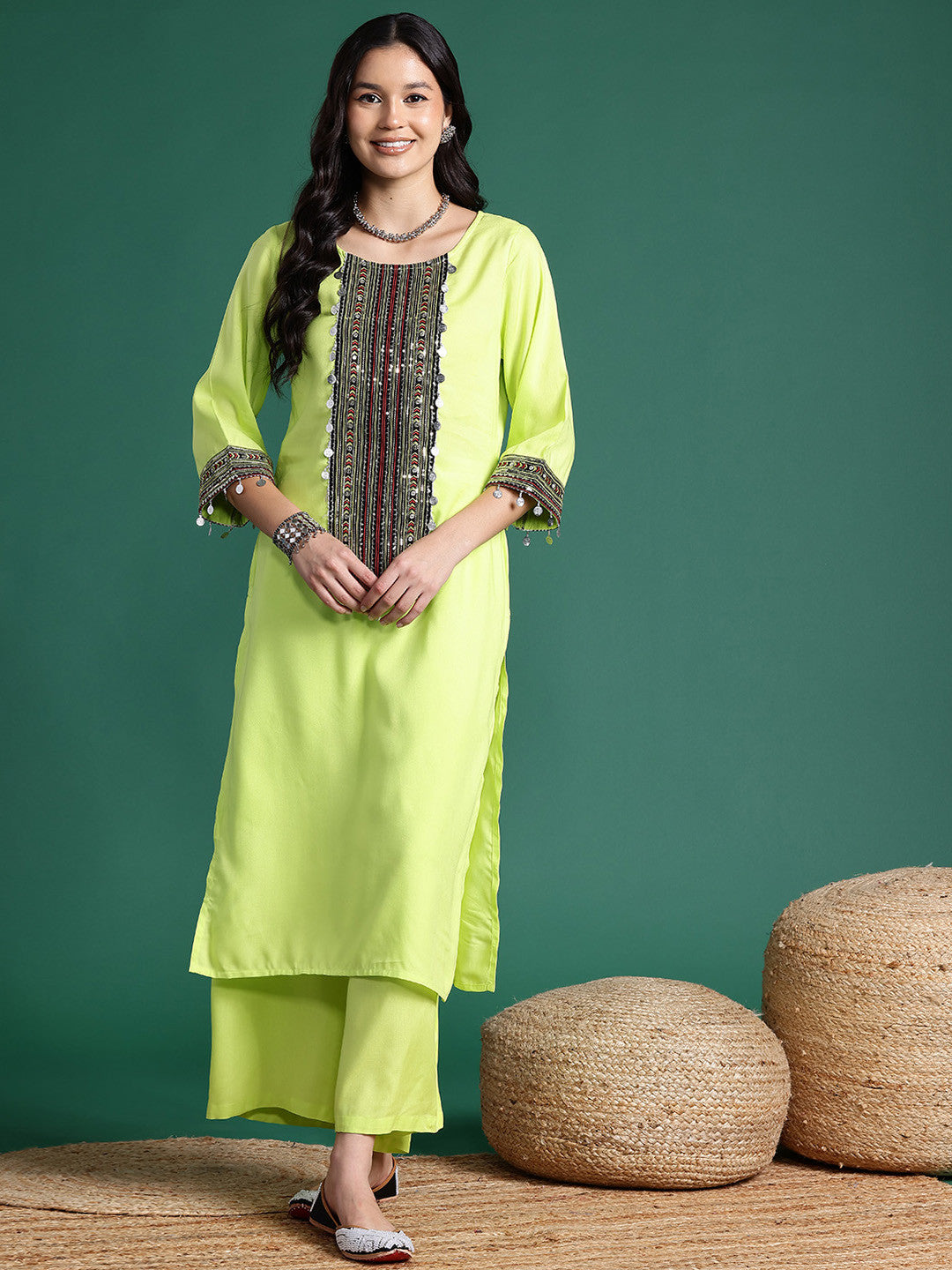 Straight Sequined Kurta with Palazzos