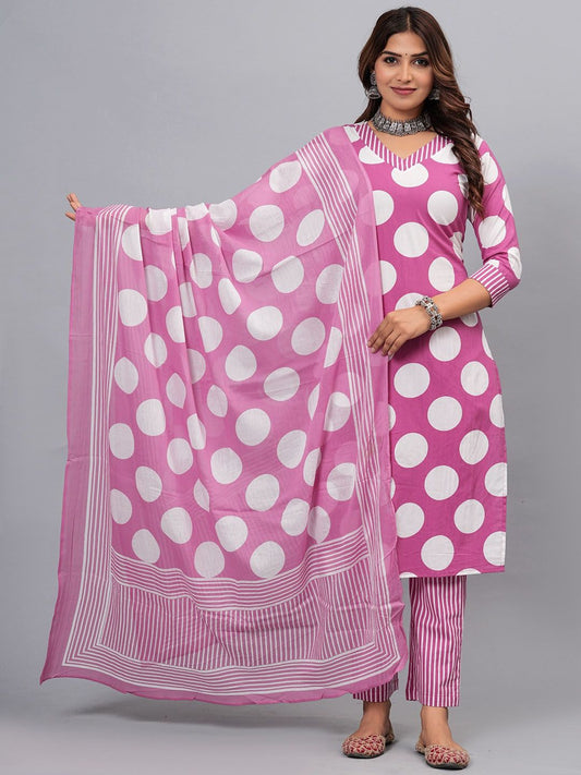 Dhiyona KL Women Printed Regular Pure Cotton Kurta Trousers & Dupatta
