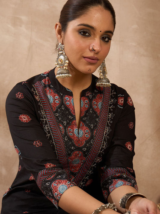 Dhiyona IE Printed Pure Cotton Round Neck Tunic With Trousers Co-Ords