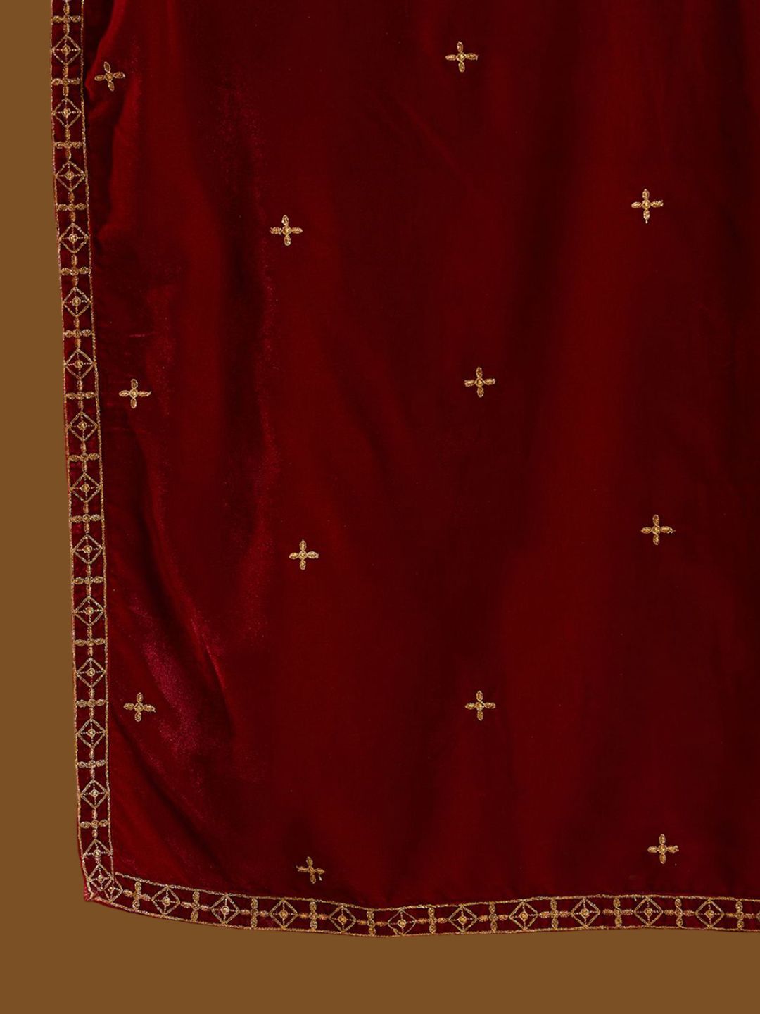 Dhiyona KL Embroidered Notch Neck Straight Velvet Kurta With Palazzos And Dupatta