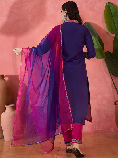 Zari Sequence Embroidered Kurta With Trousers & Dupatta