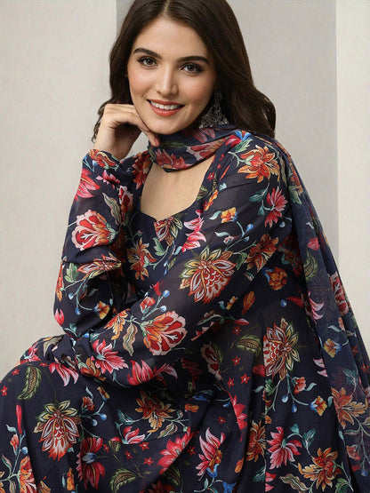 Dhiyona IS Women's Women Floral Printed Regular Kurta with Trousers & With Dupatta