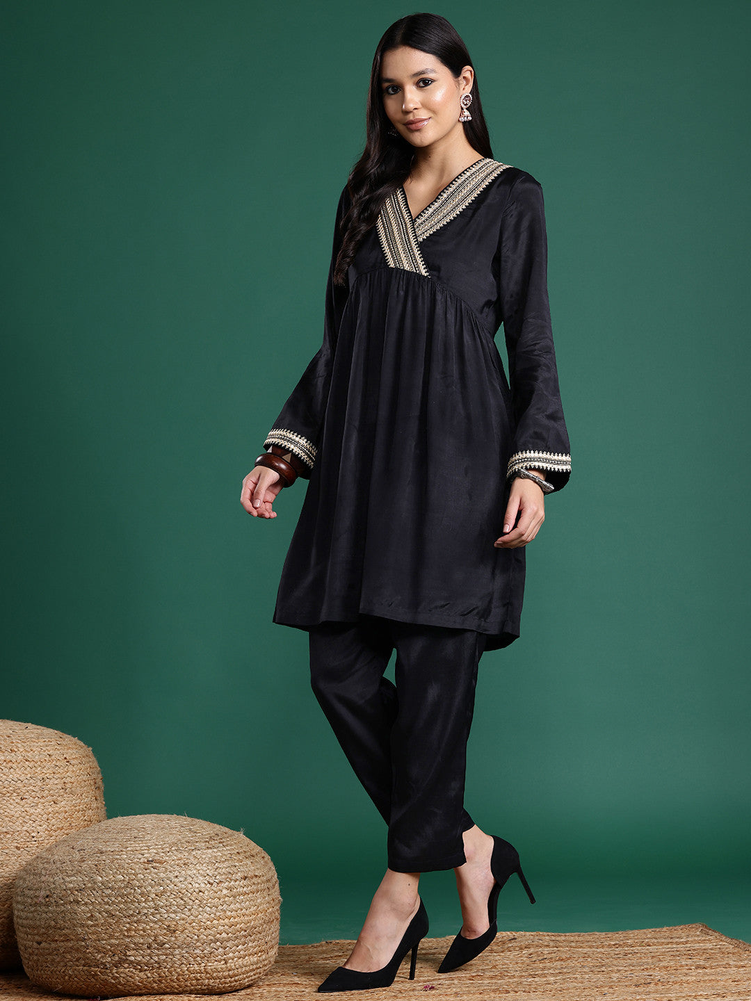 Embroidered Sequin Detail Kurta Set