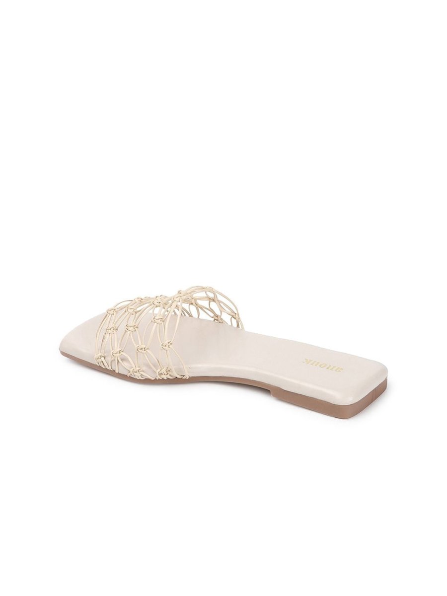 Dhiyona AK White Textured Open Toe Flats