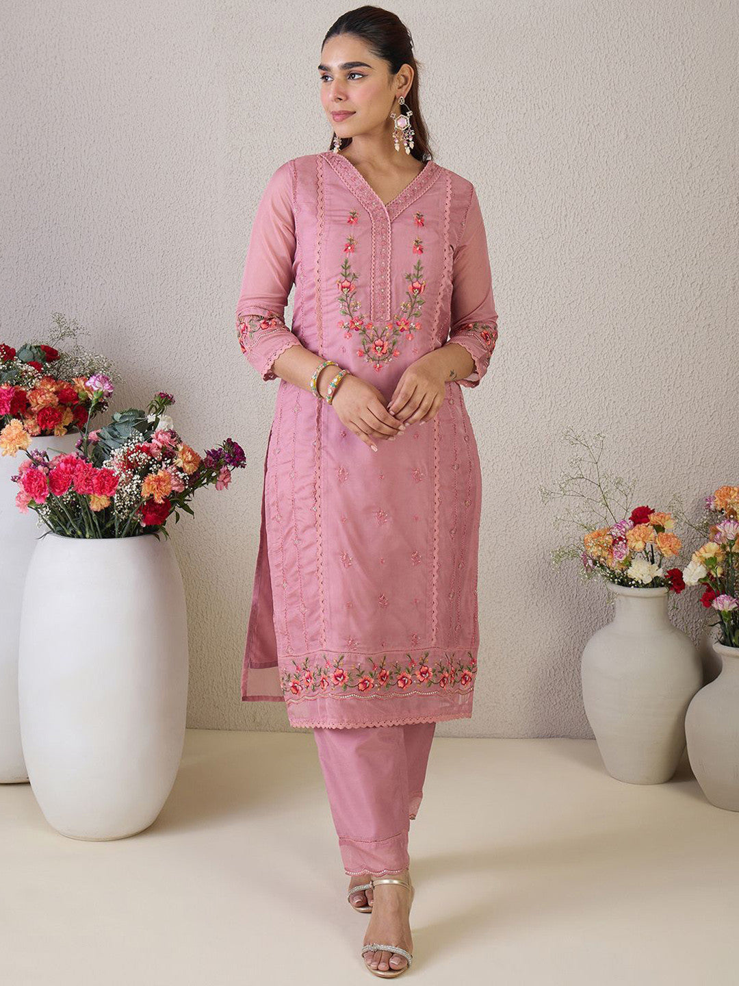 Women Ethnic Motifs Embroidered Regular Thread Work Kurta with Trousers & Dupatta