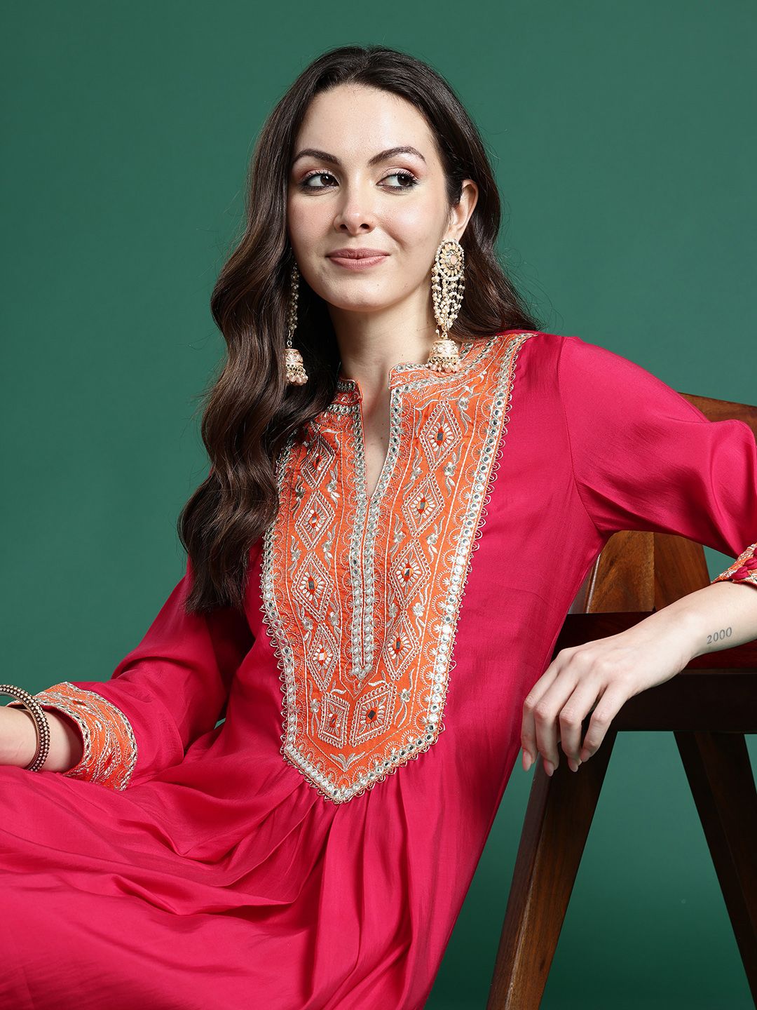 Dhiyona IE Ethnic Motifs Embroidered Kurta with Trousers