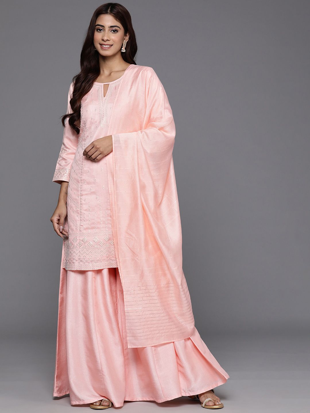 Dhiyona LL Ethnic Motifs Embroidered Regular Sequinned Kurta with Palazzos & Dupatta