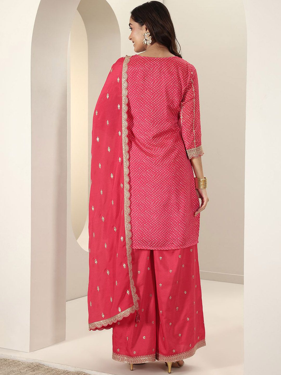 Dhiyona LL Women Bandhani Printed Regular Kurta with Palazzos & With Dupatta