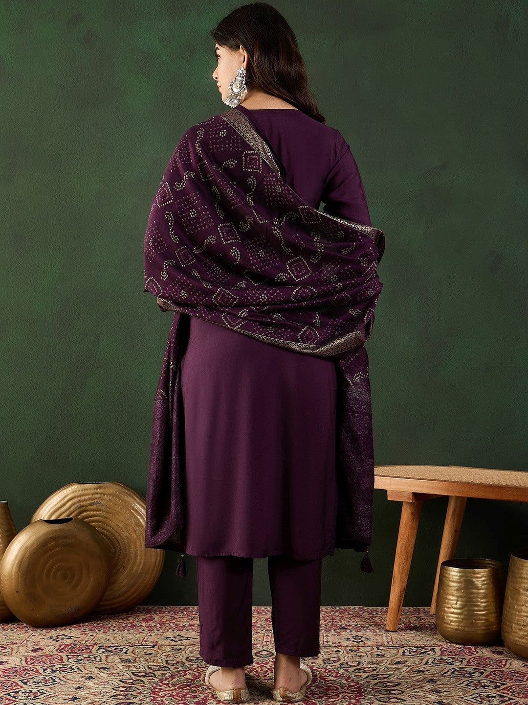 Self Design Keyhole Neck Kurta & Trousers Kurta Set
