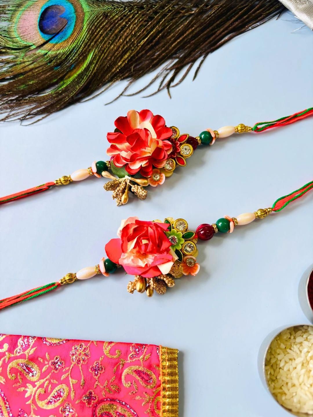 Dhiyona Set of 2 Floral Handmade Rakhi Set