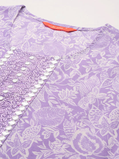 Floral Printed Kurta with Trousers & Dupatta