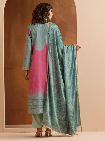 Dhiyona IS Women's Ethnic Motifs Embroidered Zari Work Straight Kurta with Trousers & Dupatta
