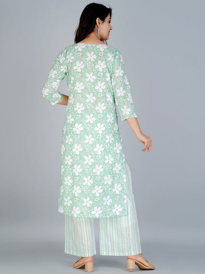 Dhiyona KL Floral Printed Regular Pure Cotton Kurta with Palazzos & With Dupatta