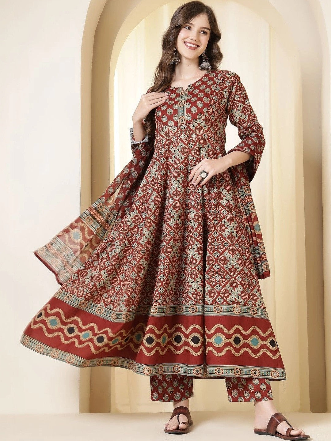 Women Ethnic Motifs Printed Regular Pure Cotton Kurta with Palazzos & With Dupatta
