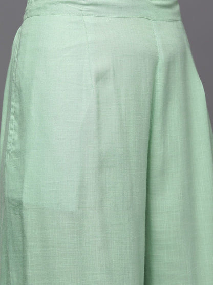 Dhiyona VA Women's Green Solid Gotta Patti Detail Empire Kurta with Palazzos & With Dupatta