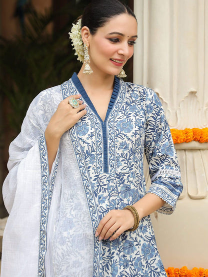 Dhiyona RR Women's Floral Printed Gotta Patti Pure Cotton Anarkali Kurta Set