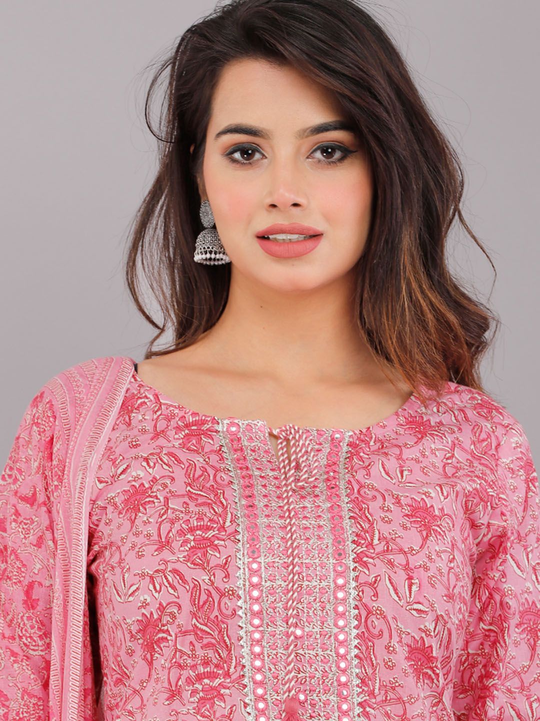 Dhiyona KL Embroidered Floral Printed Pure Cotton Regular Kurta with Trousers & Dupatta