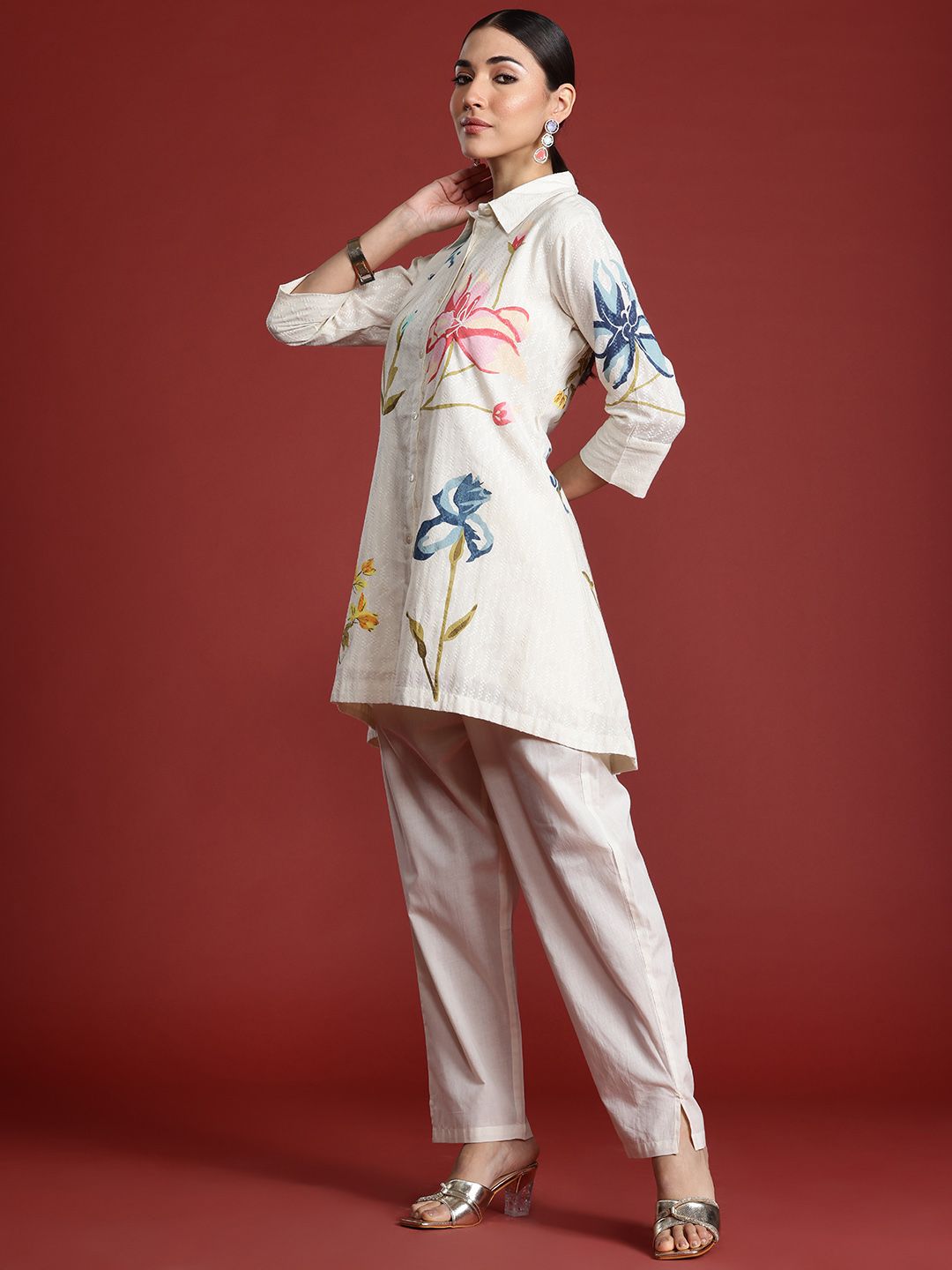 Dhiyona IE Floral Printed Pure Cotton Kurti with Trousers