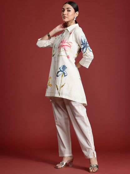 Floral Printed Pure Cotton Kurti with Trousers
