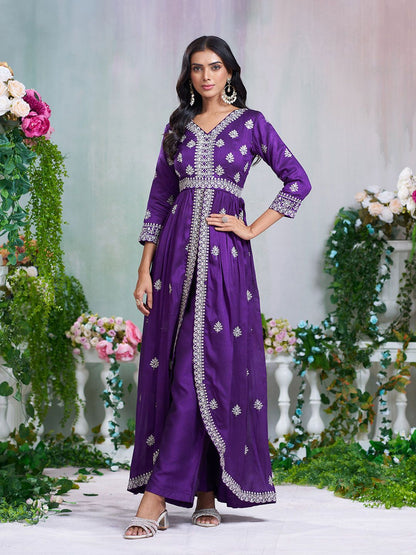 Dhiyona CH Women Floral Embroidered A-Line Kurta with Trousers