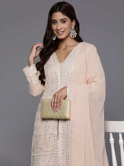 Dhiyona LL Floral Embroidered Regular Sequinned Kurti with Palazzos & Dupatta