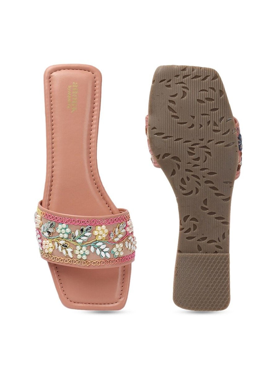 Dhiyona AK Peach-Coloured Embellished Open Toe Flats