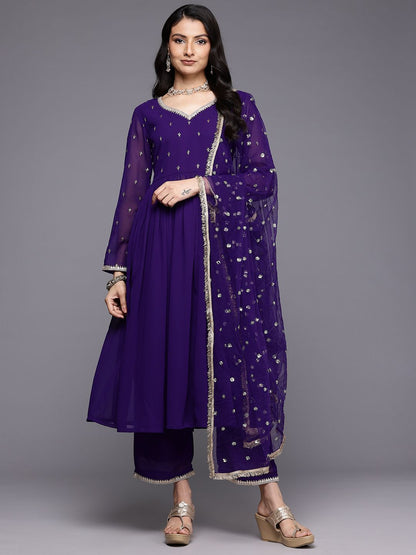 Dhiyona VA Embroidered Empire Zari Kurta With Palazzos & Dupatta