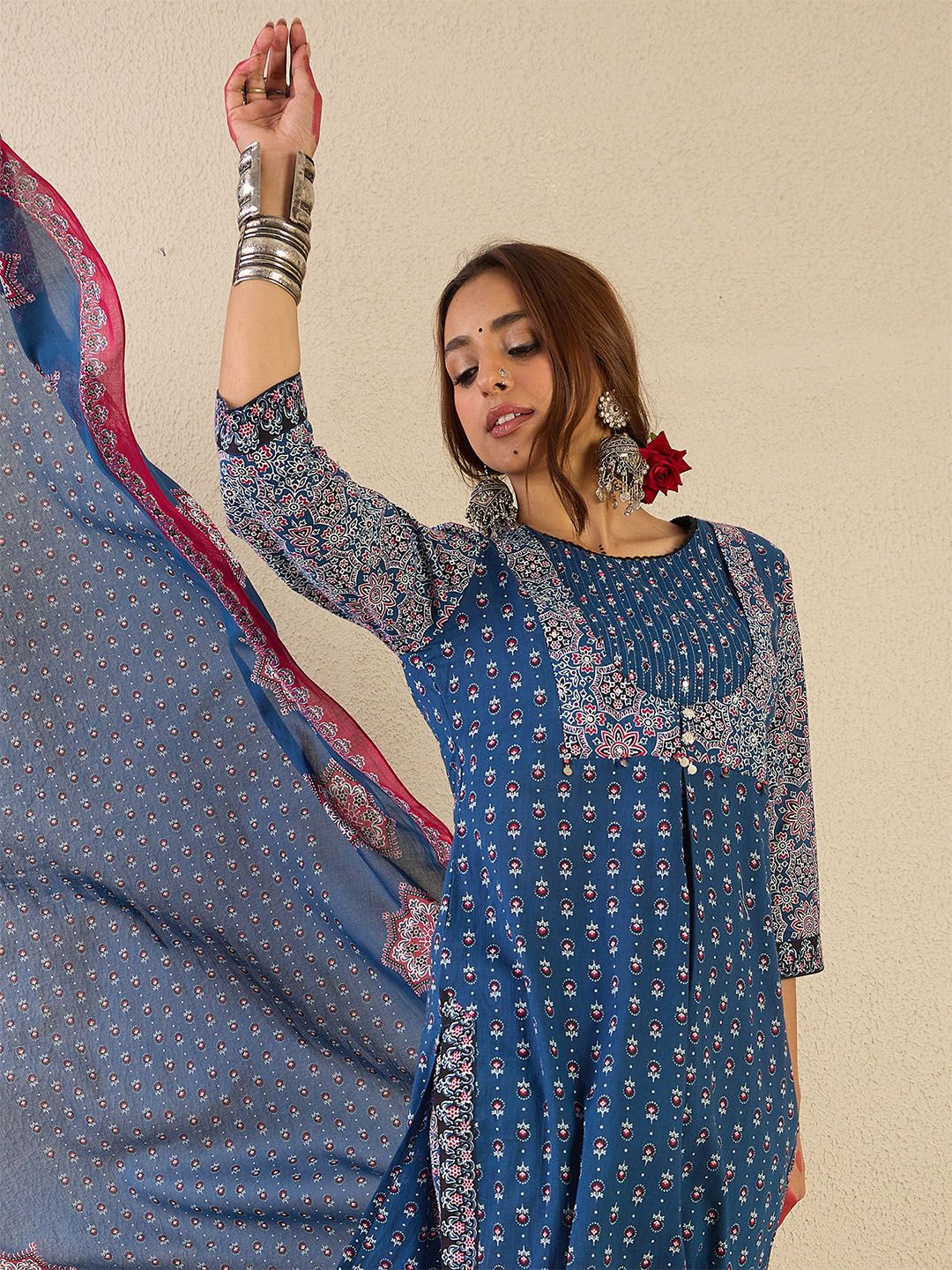Dhiyona IE Women Ethnic Motifs Printed Regular Pure Cotton Kurta Set With Dupatta