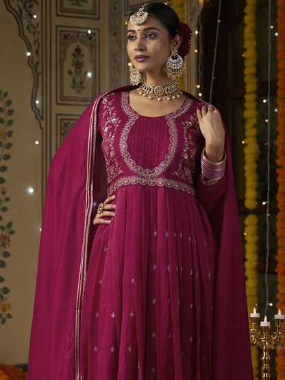 Dhiyona CH Women Ethnic Motifs Embroidered Pleated Sequinned Kurta with Trousers & With Dupatta