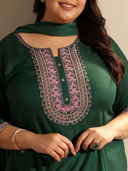 Dhiyona Women's Plus Size Embroidered Kurta with Salwar & Dupatta